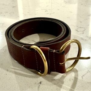 Eddie Bauer Brown Leather Belt with Gold Buckle